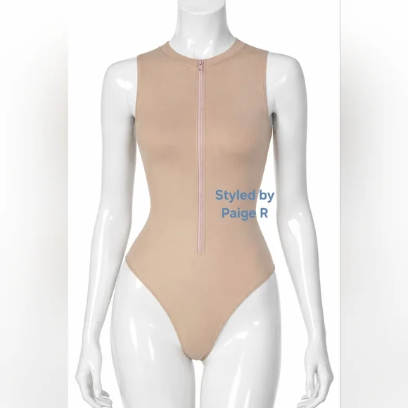 ⛱️NWT SKIMS 1 pc Sleeveless high neck zip front tank swimsuit Nude DESERT 3X - Picture 1 of 8
